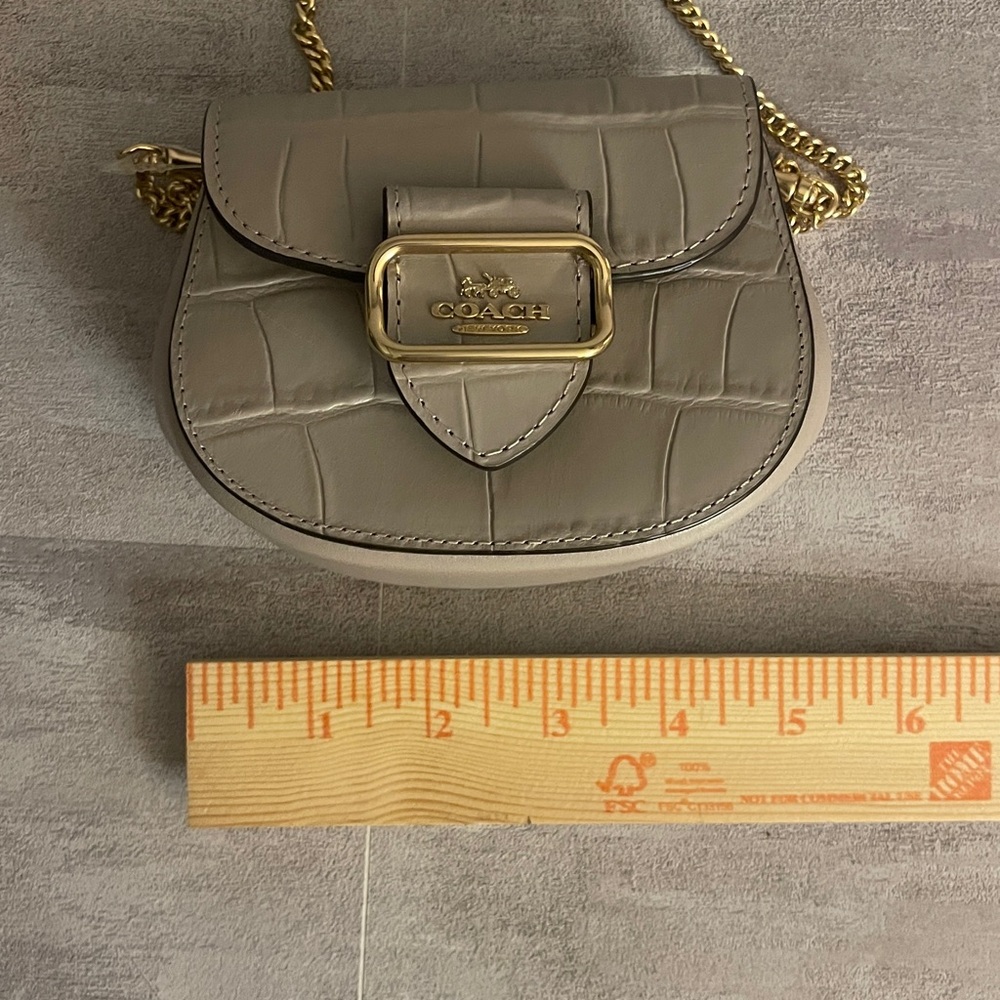 Coach Croc-Embossed Mini Saddle Bag in Light Gray with Gold Hardware - Picture 7 of 8